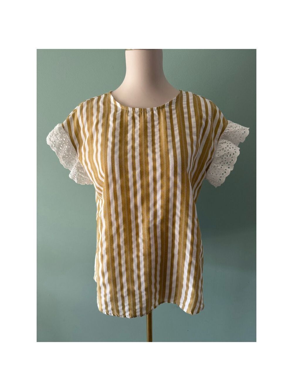 Women's Ces Femme Striped Blouse Size S Gold White